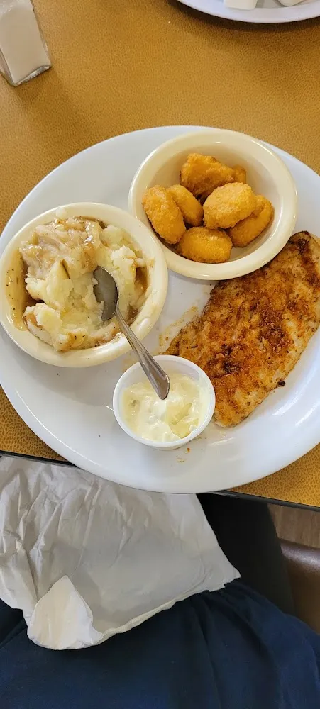 Grilled Catfish Fillet Mashed Potatoes & Corn Nuggets